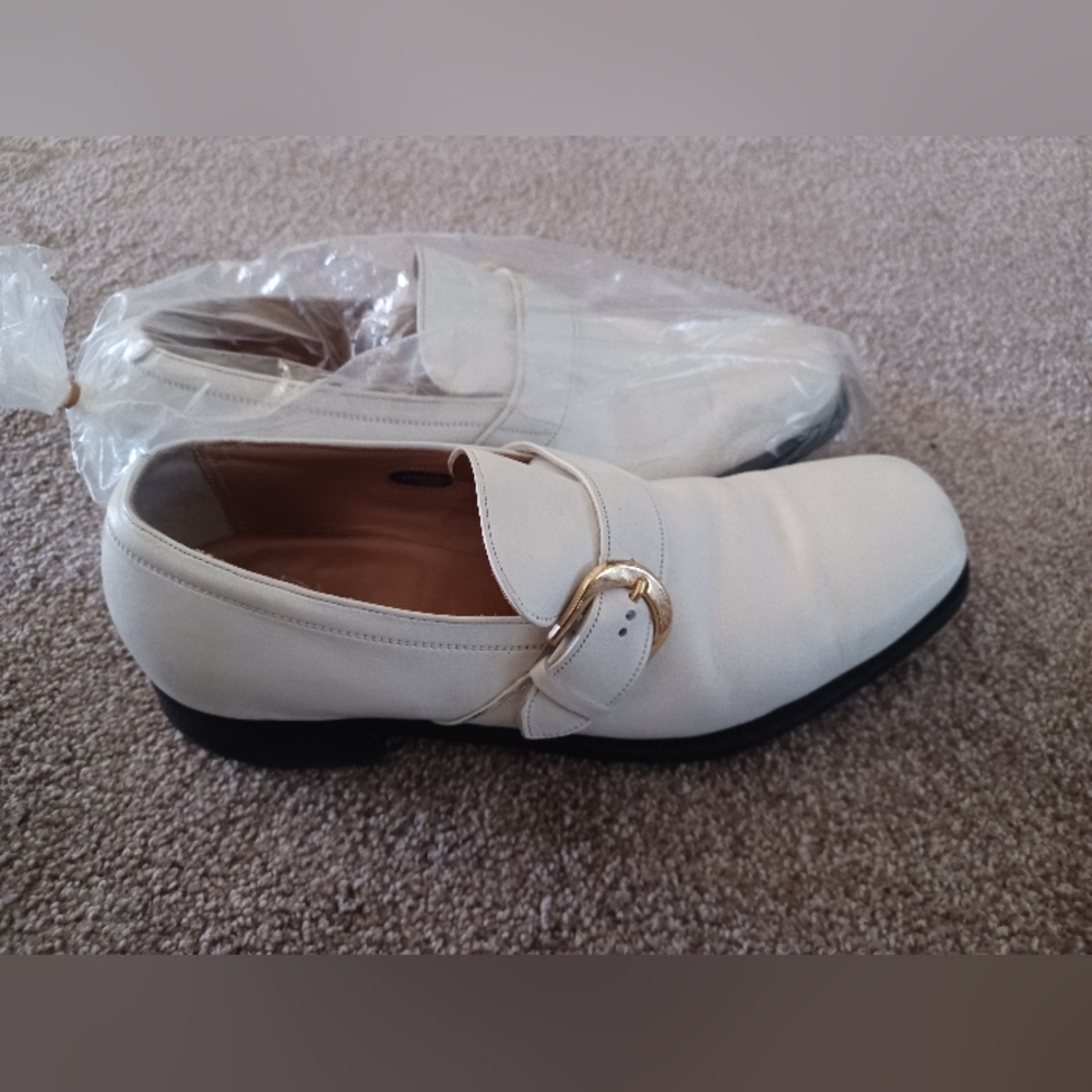 Florsheim White and Gold Loafers with Buckle Detail
